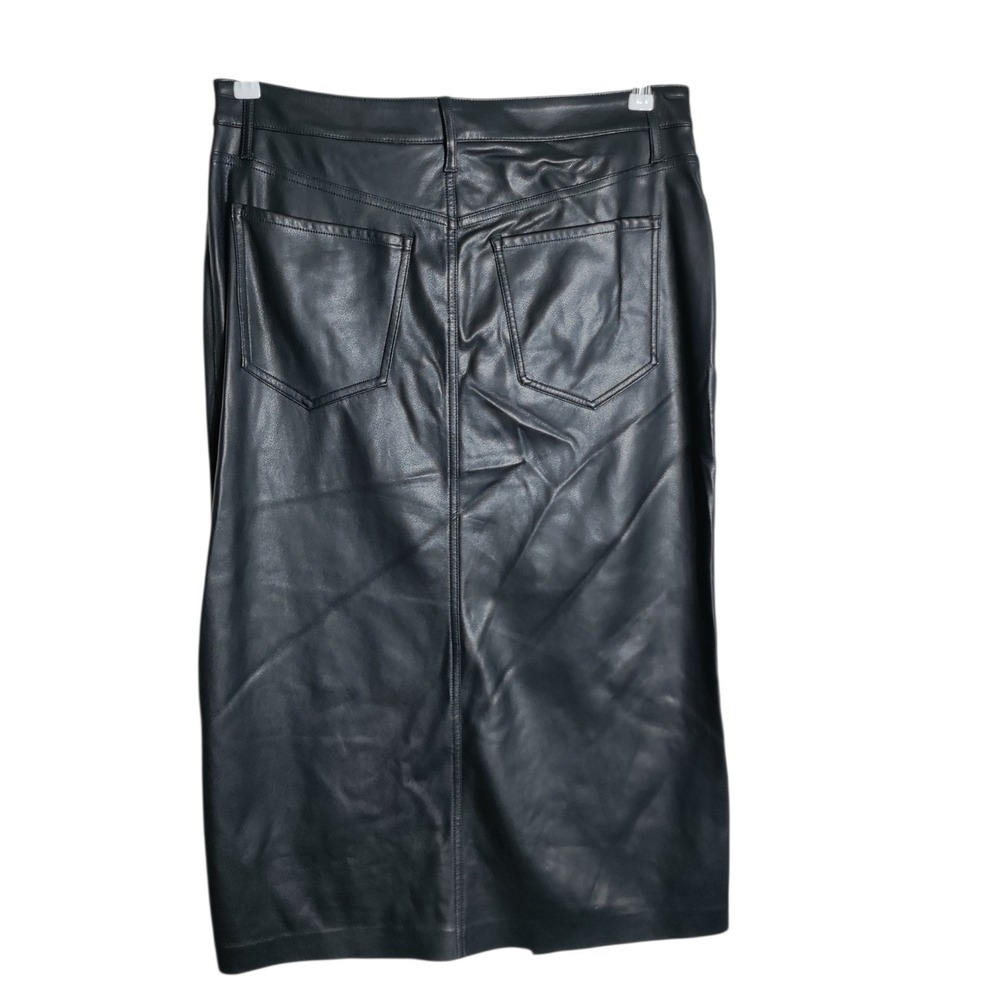 Express Black Faux Leather Front Slit Midi Skirt Womens Size 14 High Waisted
